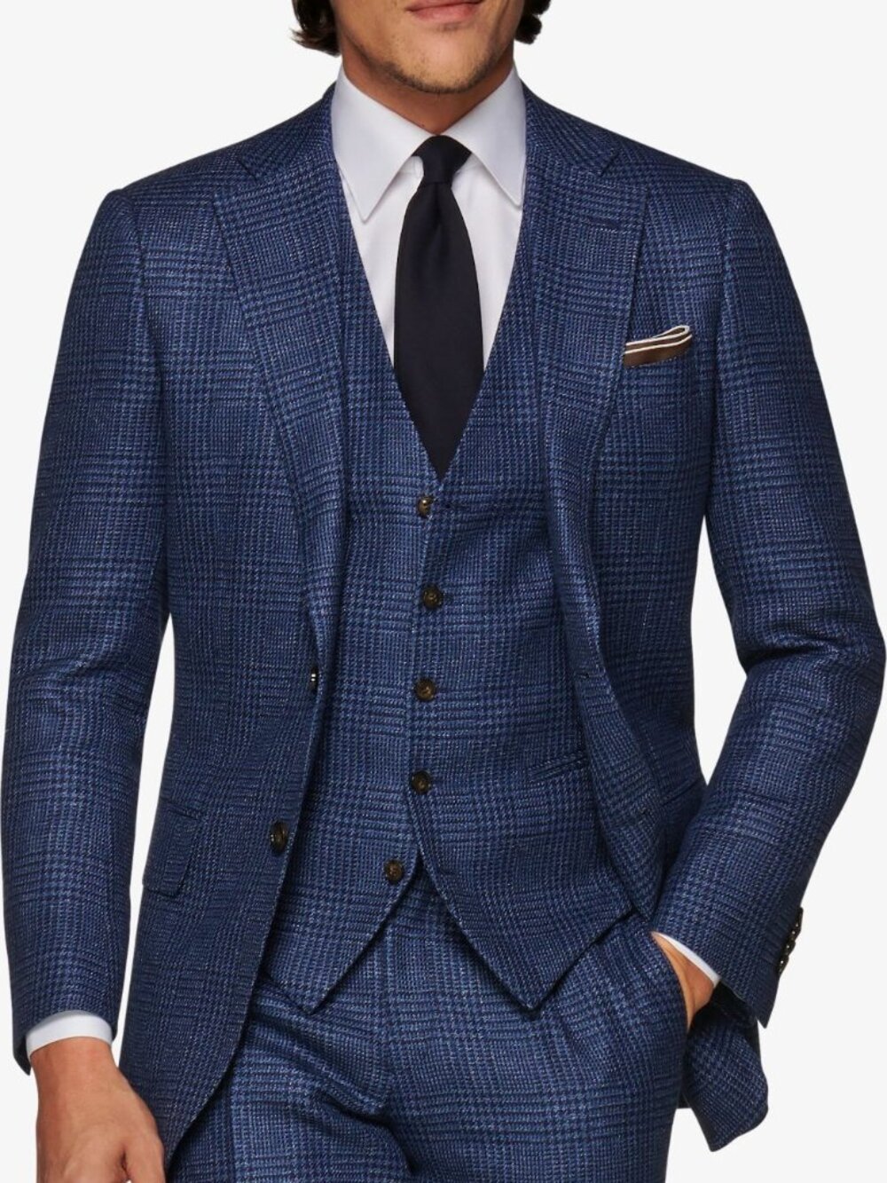 Suitsupply Mens Blue Check Lazio Single Breasted Wool Linen Suit Blazer Size 36S